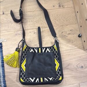 Black & Yellow leather crossbody embroidered Women's Bag nwt